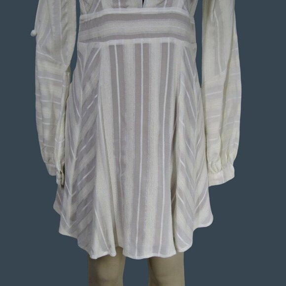 FOR LOVE & LEMONS M  White Chevron Stripe Boho Mini Dress Neutral Coastal Sheer - Picture 3 of 11